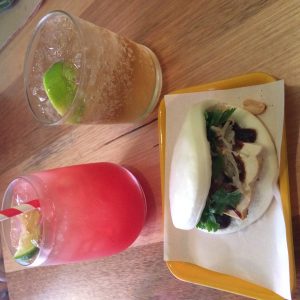 Cocktails and steamed tofu bun at Shop Ramen