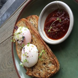 The inevitable poached eggs on toast (w/beetroot spread)