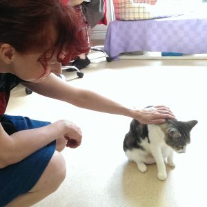 Me, getting my kitty fix (photo: Mike Baehr)