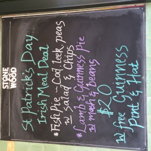 St. Patrick's Day specials at the pub in Bangalow