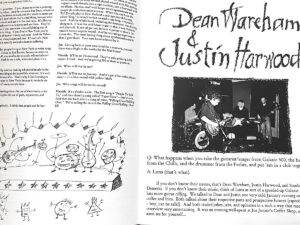 [spread showing inside pages: Hamish Kilgour artwork and Dean Wareham and Justin Hardwood photo and interview]